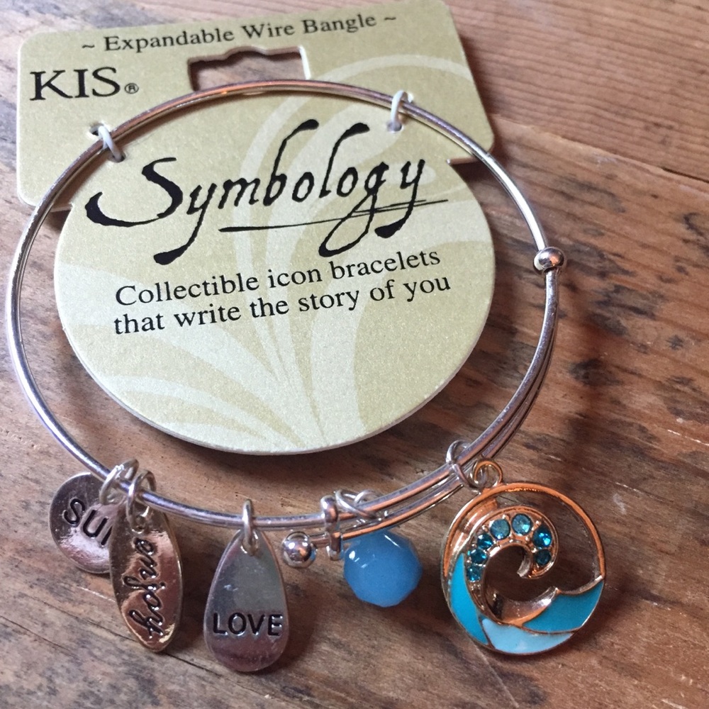Symbology silver adjustable bangle with charms